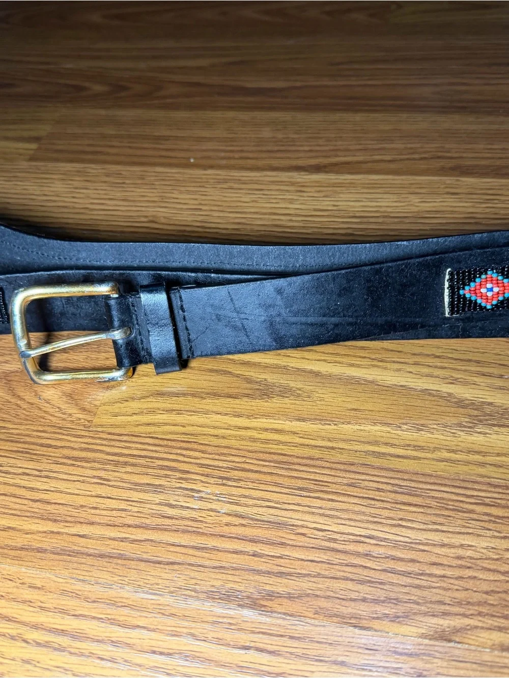 Handmade Boho Aztec Western Festival Beaded Black Belt 36in